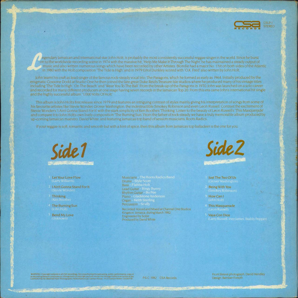 John Holt Just The Two Of Us UK vinyl LP album (LP record)