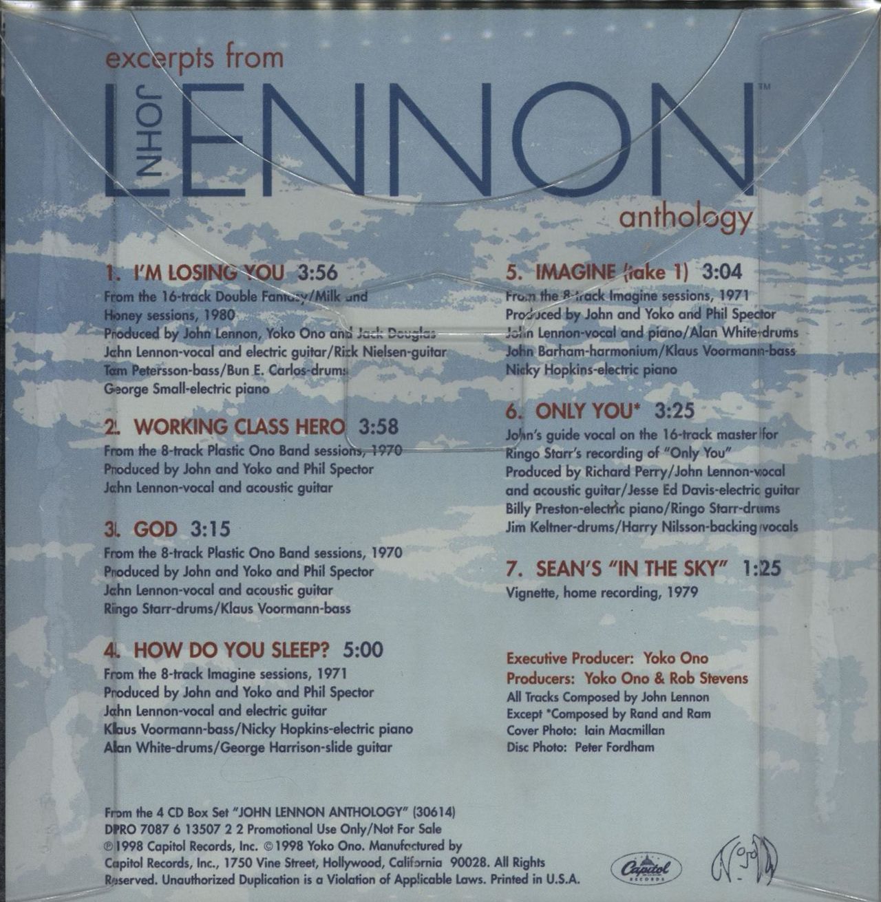 John Lennon Excerpts From John Lennon Anthology US Promo CD album