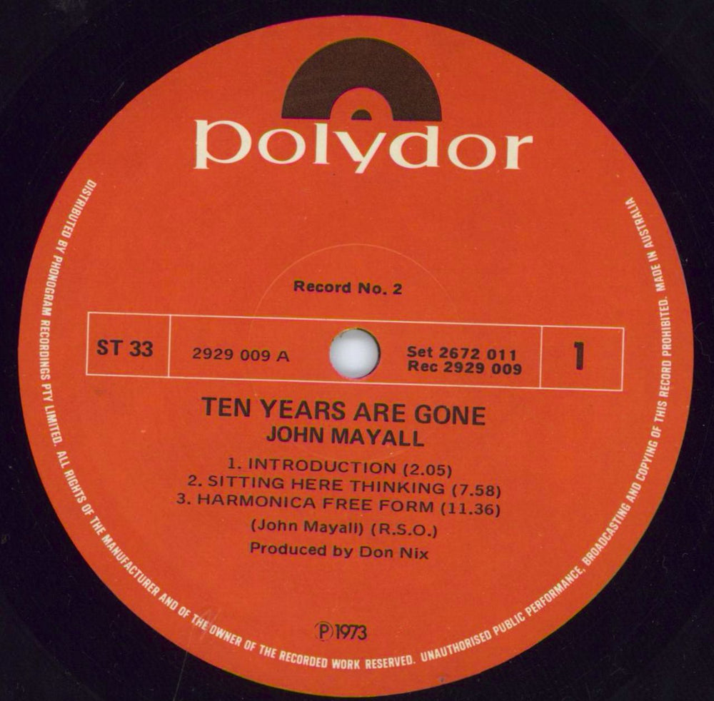 John Mayall Ten Years Are Gone Australian 2-LP vinyl record set (Double LP Album) JOM2LTE793621