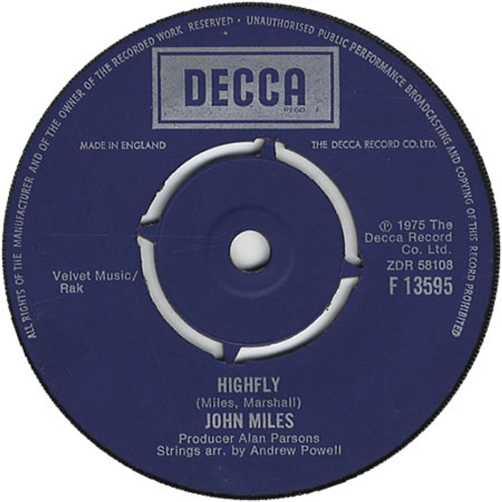 John Miles Highfly UK 7" vinyl single (7 inch record / 45) F13595