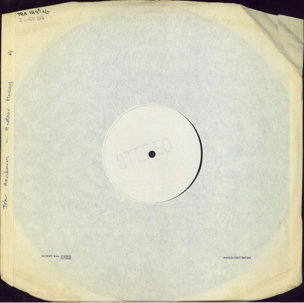John Renbourn Another Monday - Side A Test Pressing UK vinyl LP album (LP record) TRA149