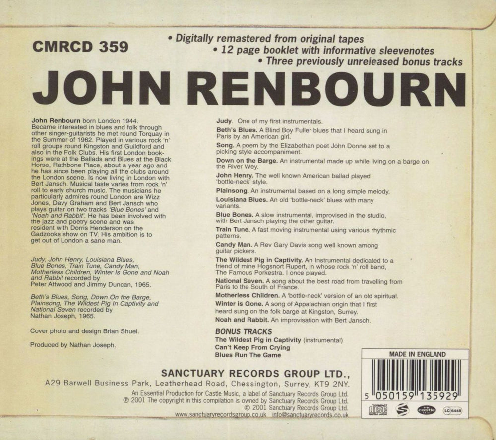 John Renbourn John Renbourn: Remastered UK CD album (CDLP) 5050159135929