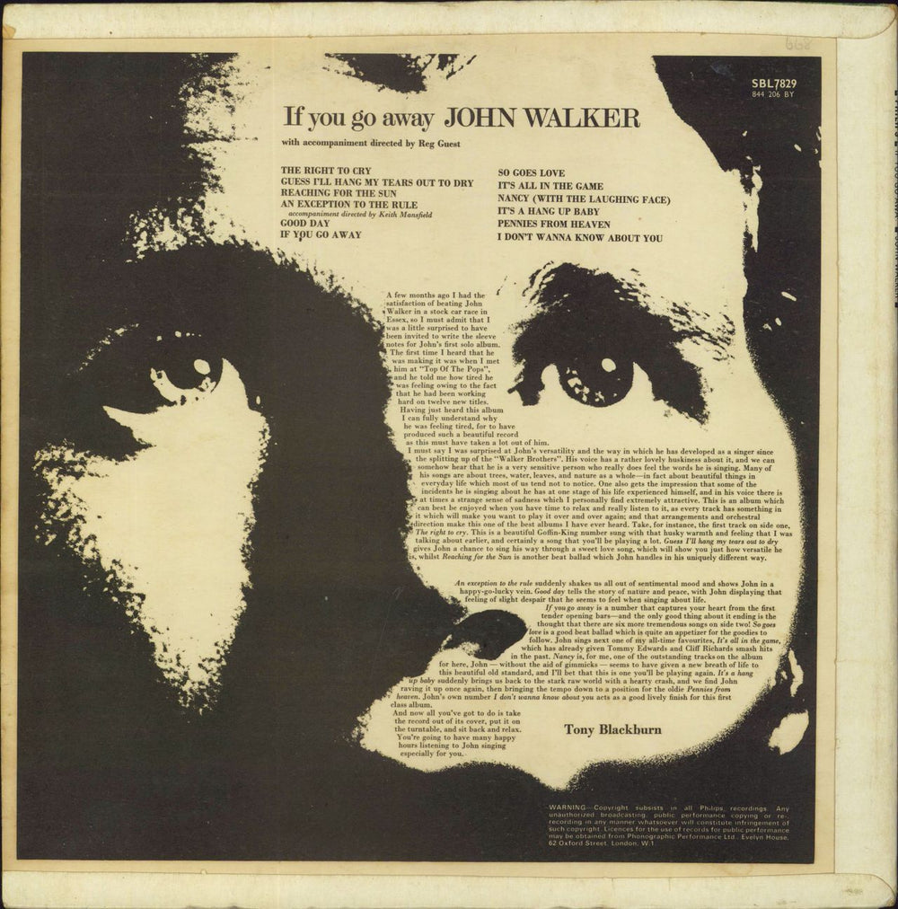 John Walker If You Go Away -VG UK vinyl LP album (LP record)