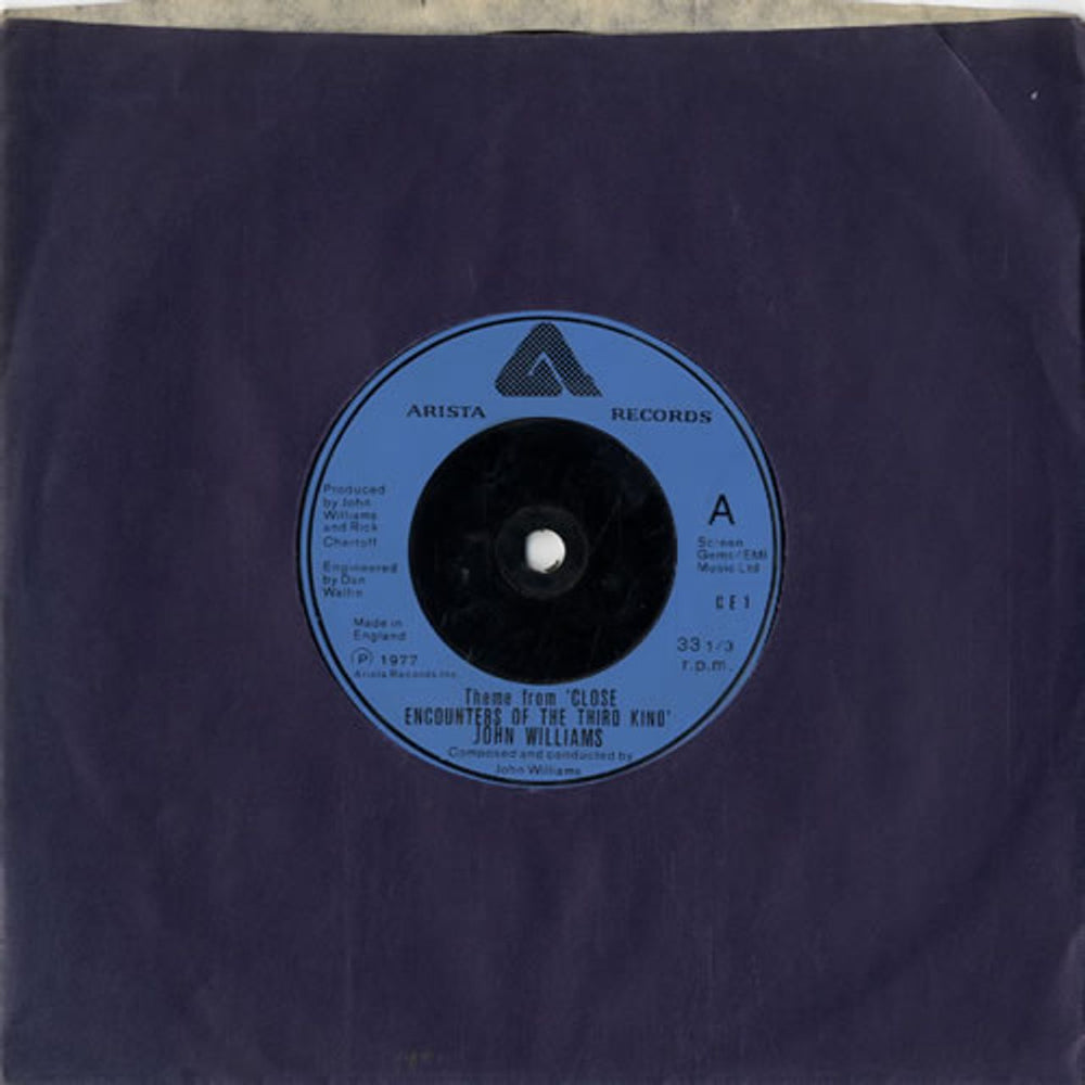 John Williams (Composer) Theme From 'Close Encounters Of The Third Kind' UK 7" vinyl single (7 inch record / 45) CE1
