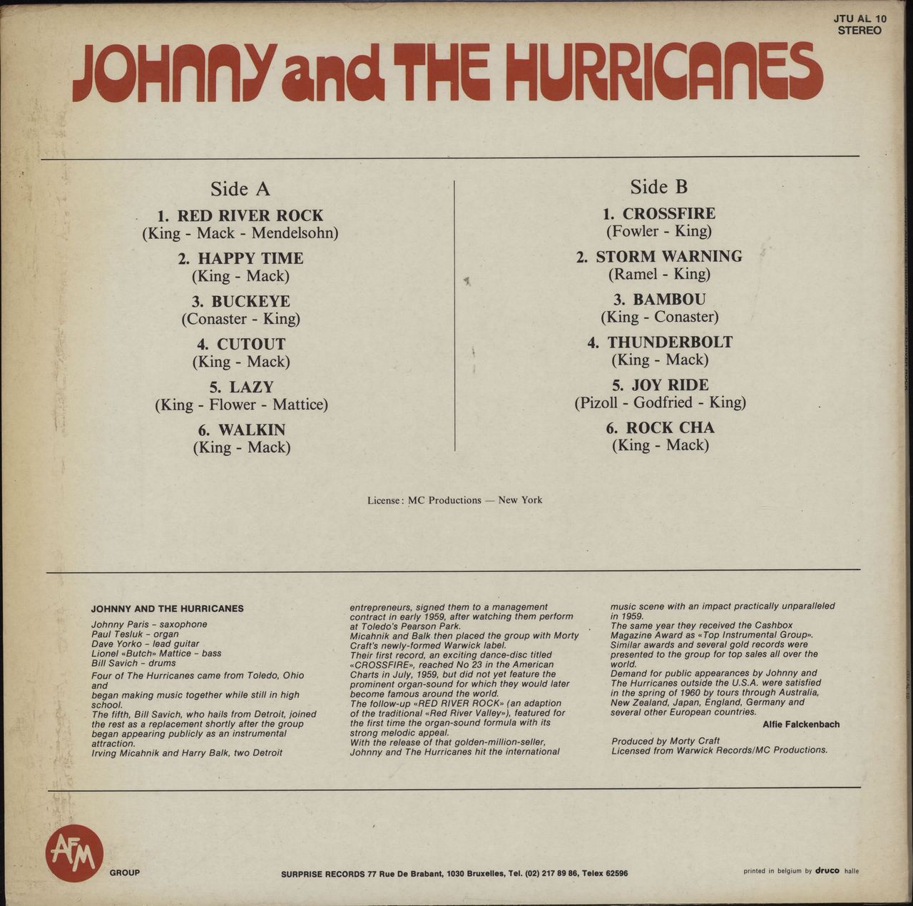 Johnny & The Hurricanes Red River Rock Belgian vinyl LP album (LP record)