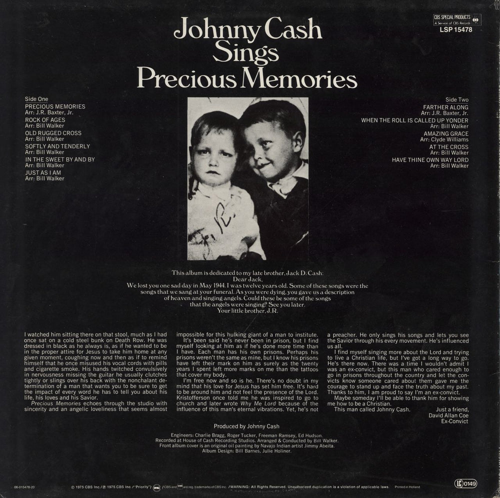 Johnny Cash Johnny Cash Sings Precious Memories Dutch vinyl LP album (LP record)