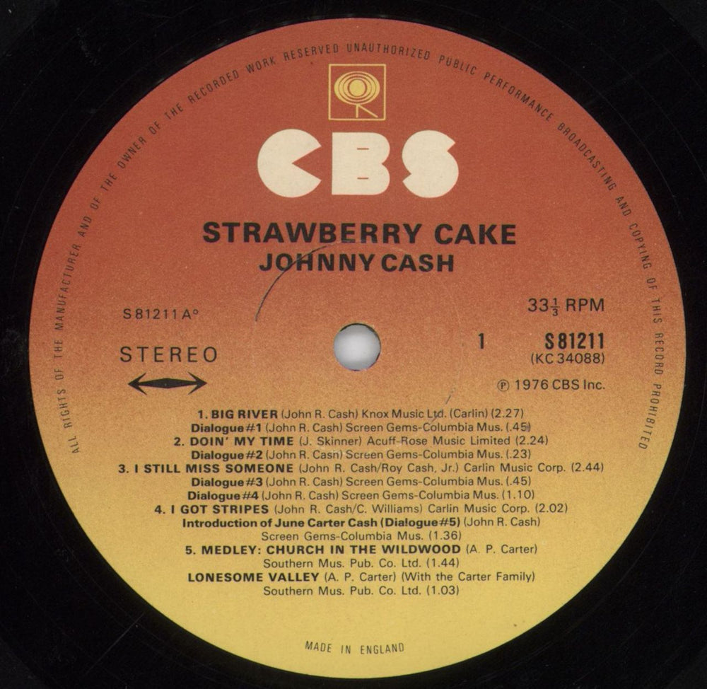 Johnny Cash Strawberry Cake UK vinyl LP album (LP record) JCSLPST808076