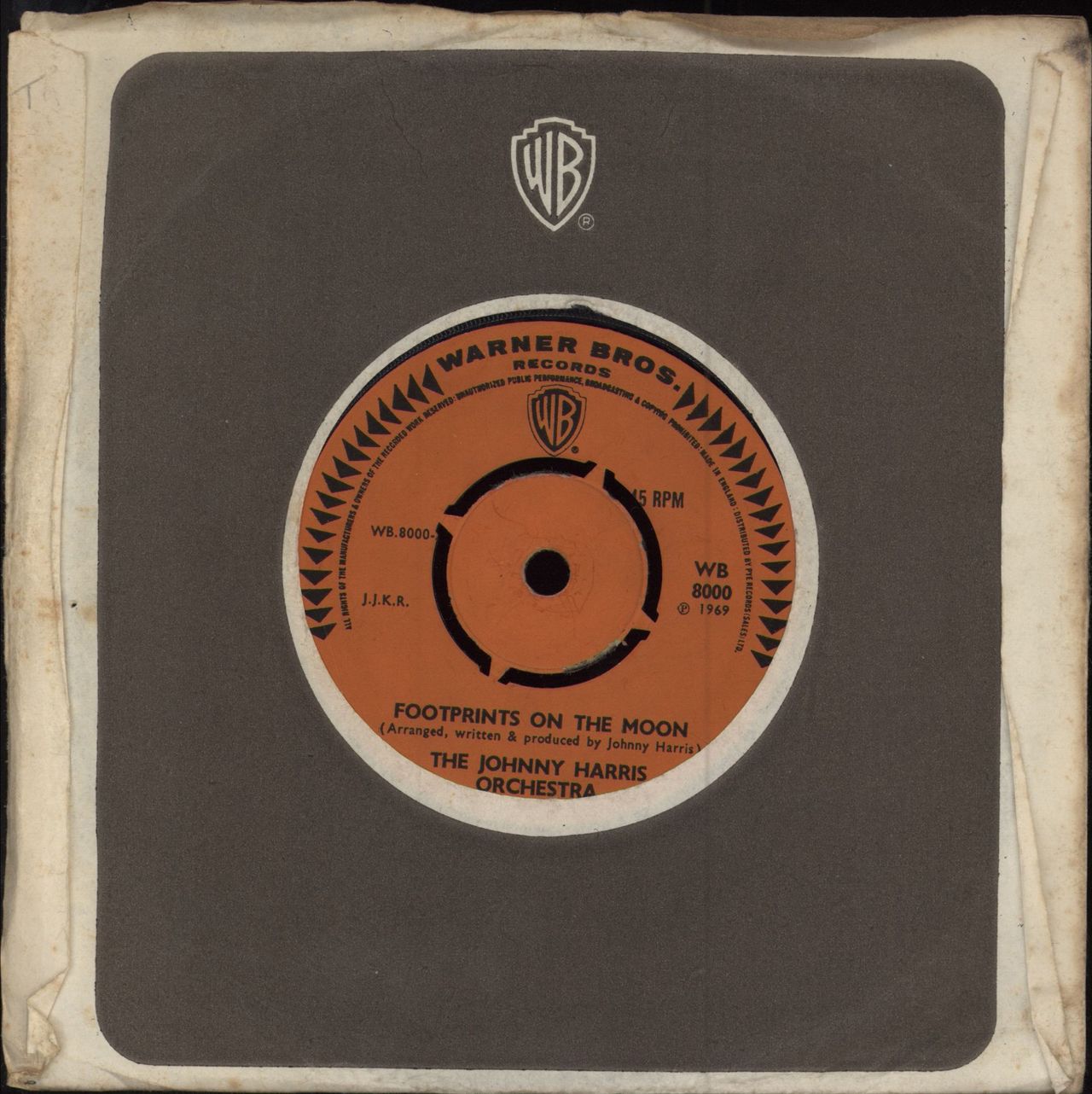 Johnny Harris Footprints On The Moon UK 7" vinyl single (7 inch record / 45) WB8000