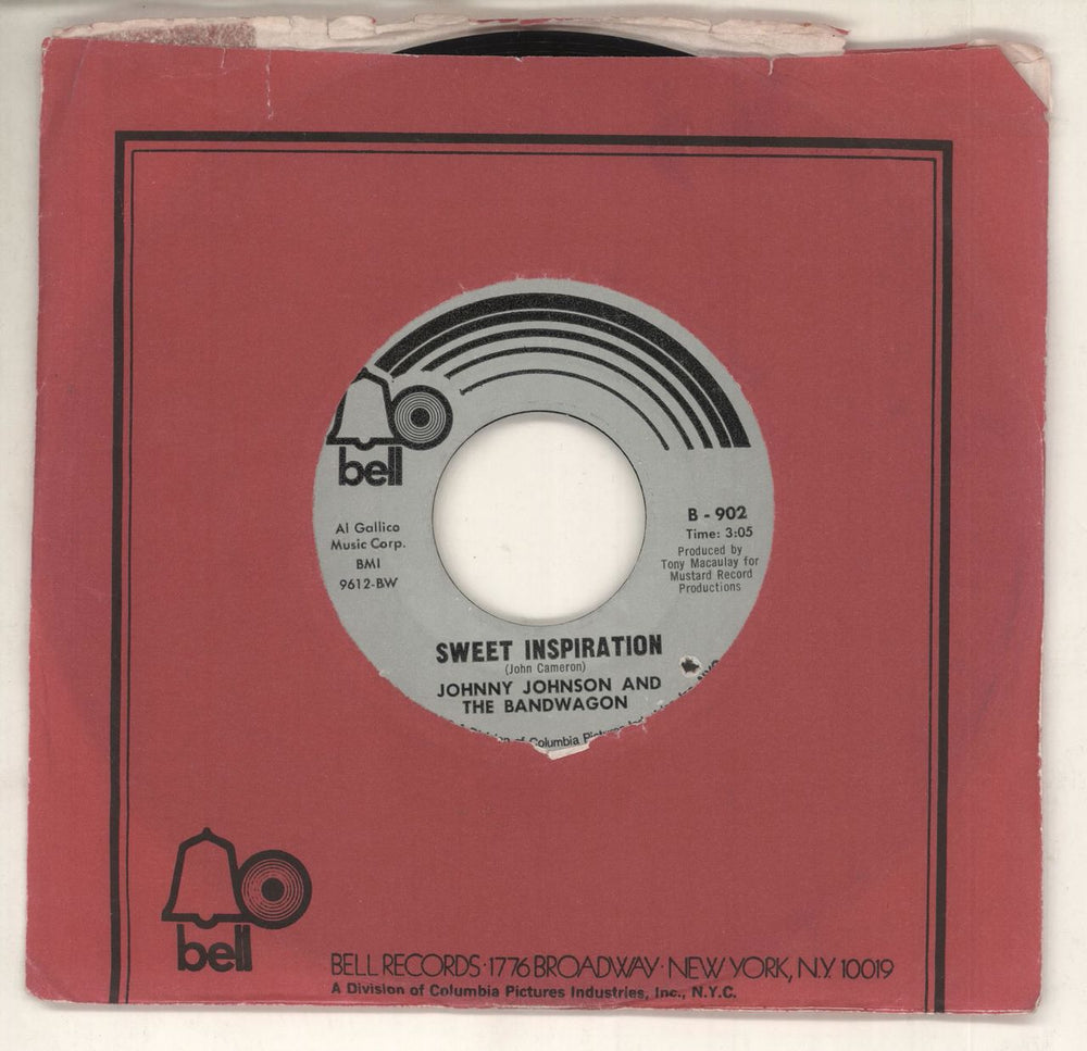 Johnny Johnson And The Bandwagon Sweet Inspiration US 7" vinyl single (7 inch record / 45) B-902