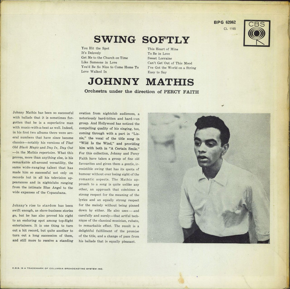 Johnny Mathis Swing Softly UK vinyl LP album (LP record)