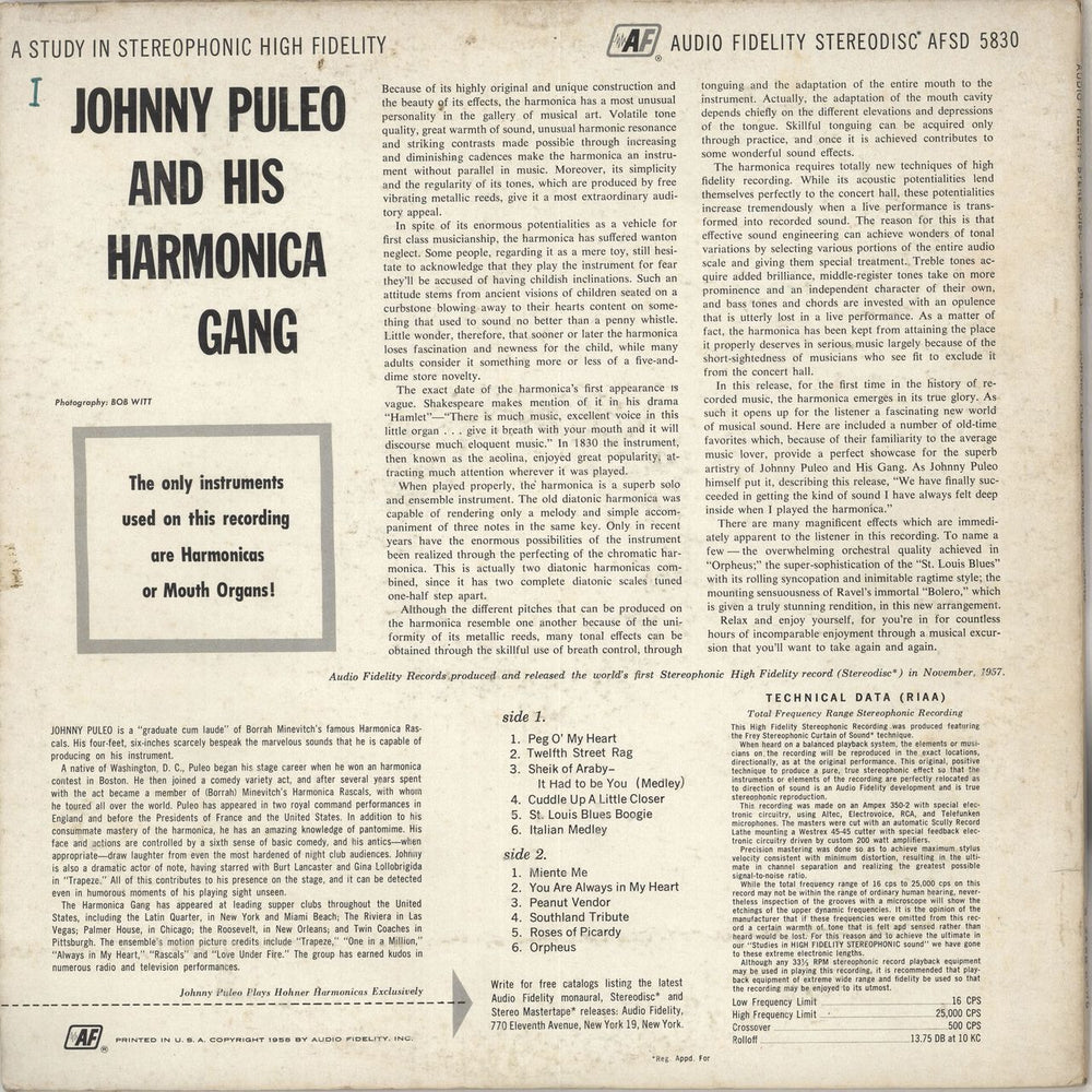 Johnny Puleo And His Harmonica Gang Johnny Puleo And His Harmonica Gang US vinyl LP album (LP record)
