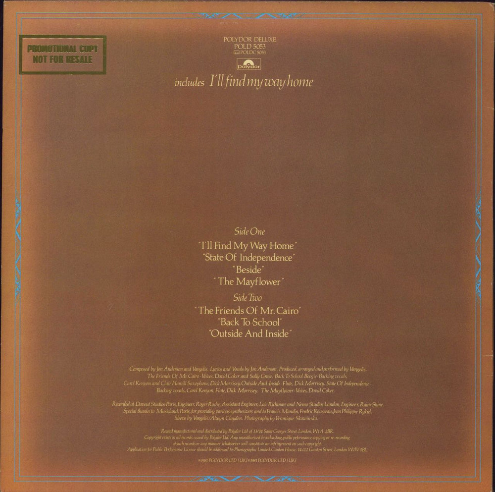 Jon & Vangelis The Friends Of Mr Cairo - stickered p/s UK Promo vinyl LP album (LP record)