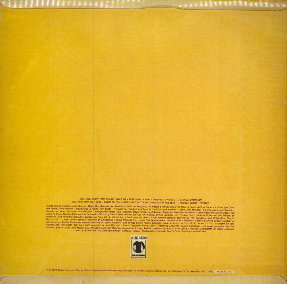 Joni Mitchell Court And Spark South African vinyl LP album (LP record)