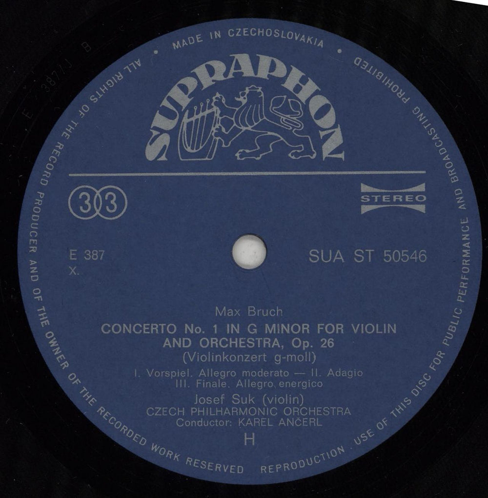 Josef Suk (1929-2011) Bruch: Concerto in G Minor / Mendelssohn-Bartholdy: Concerto In E Minor - 2nd Czech vinyl LP album (LP record) JVOLPBR750399
