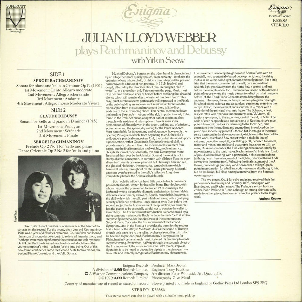 Julian Lloyd Webber Julian Lloyd Weber Plays Rachmaninov And Debussy UK vinyl LP album (LP record)