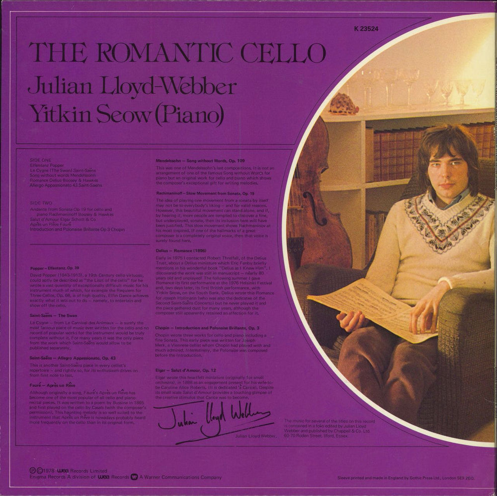 Julian Lloyd Webber The Romantic Cello UK vinyl LP album (LP record)