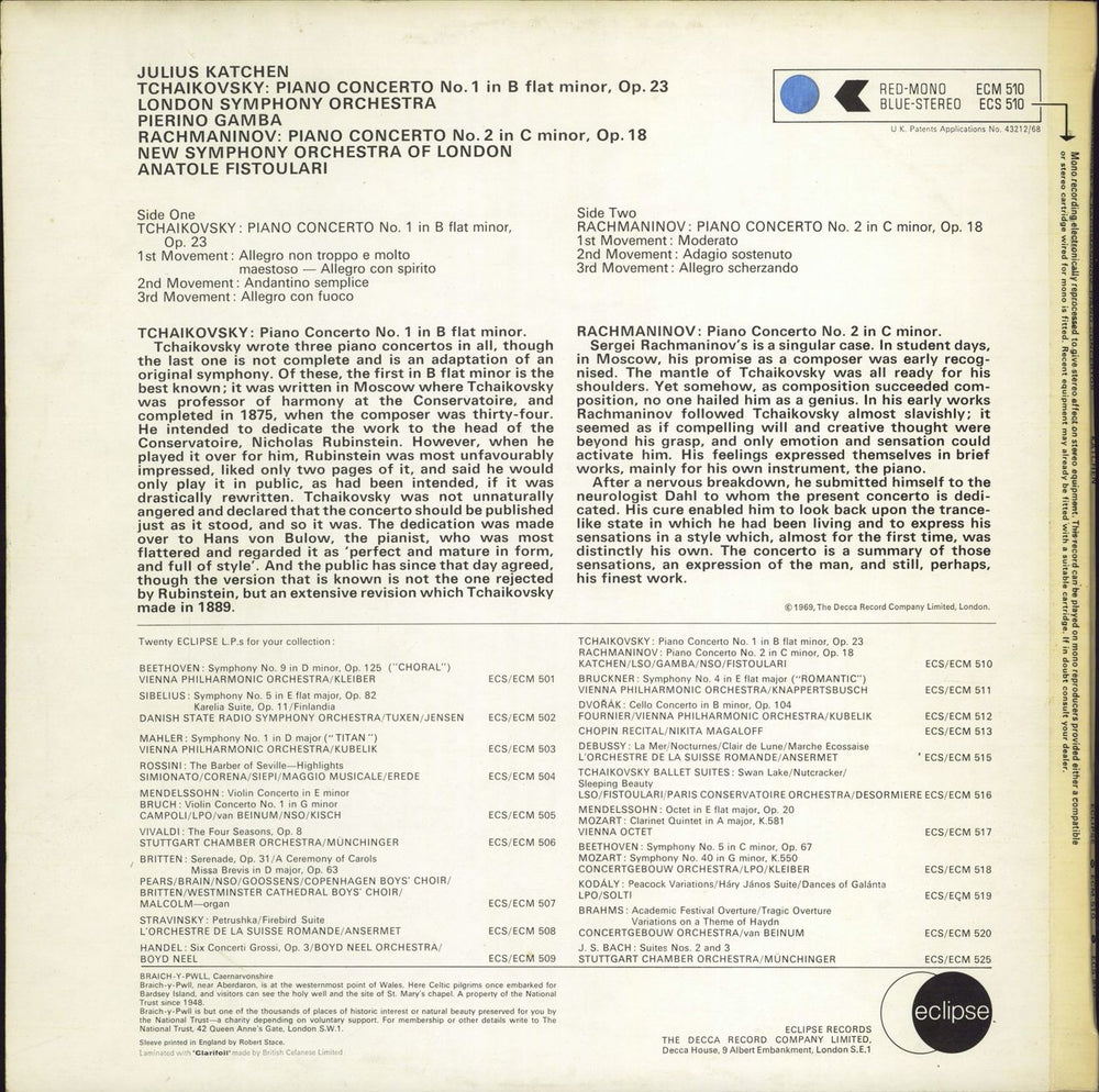 Julius Katchen Tchaikovsky: Piano Concerto No. 1 / Rachmaninov: Piano Concerto No. 2 - 1st UK vinyl LP album (LP record)