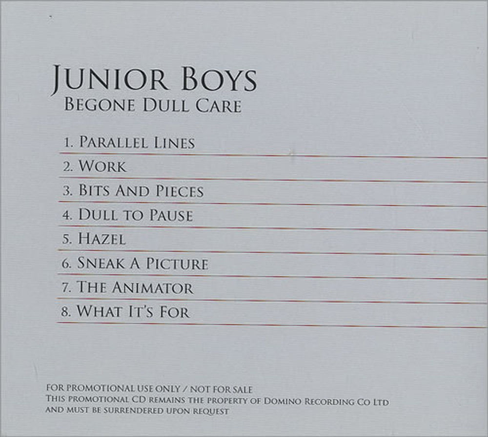 Junior Boys Begone Dull Care UK Promo CD album (CDLP) WIGCD224P