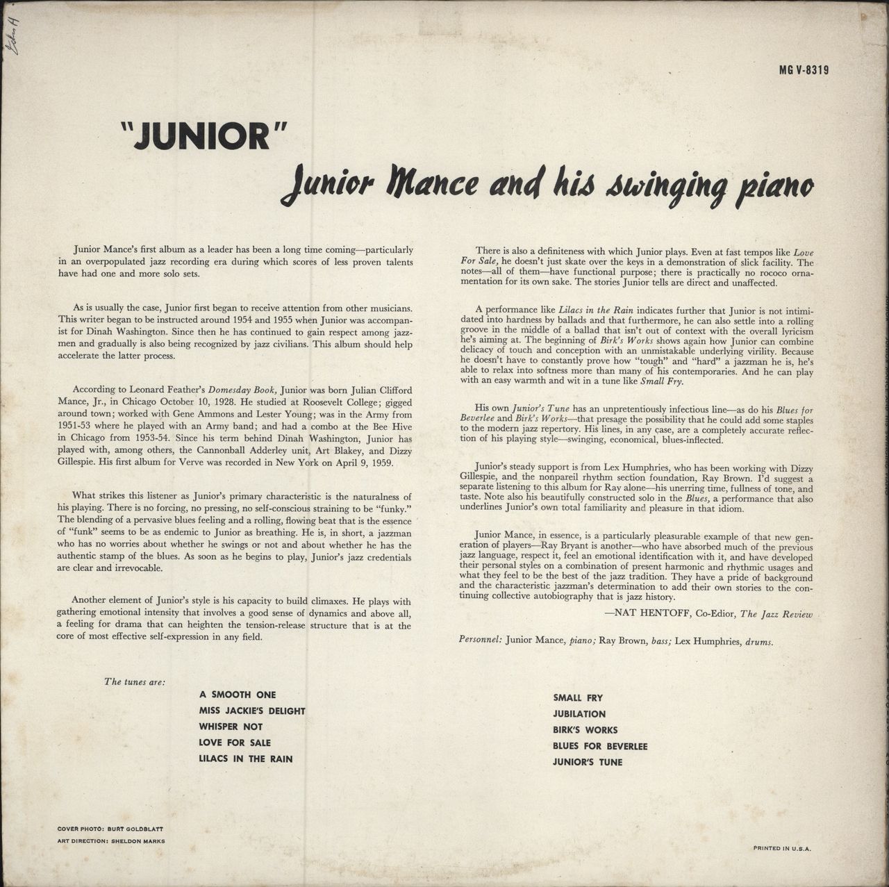 Junior Mance Junior US vinyl LP album (LP record)