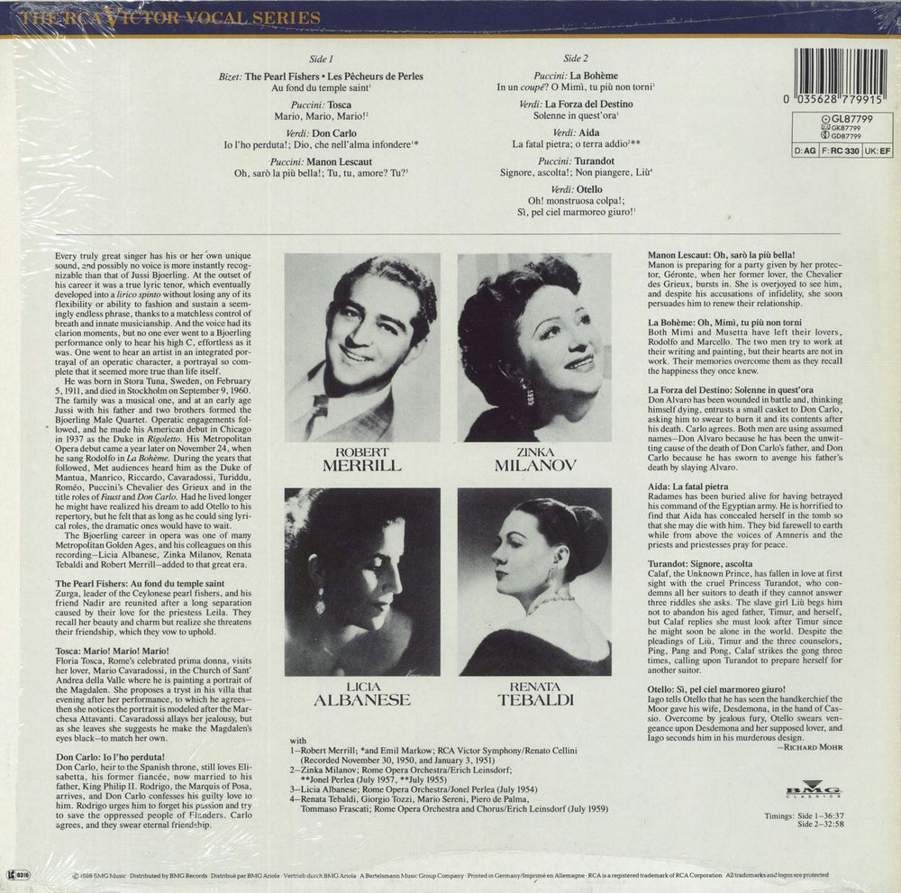 Jussi Björling The Pearl Fishers Duet German vinyl LP album (LP record) 035628779915