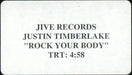 Justin Timberlake Rock Your Body US Promo video (VHS or PAL or NTSC) PROMO VIDEO