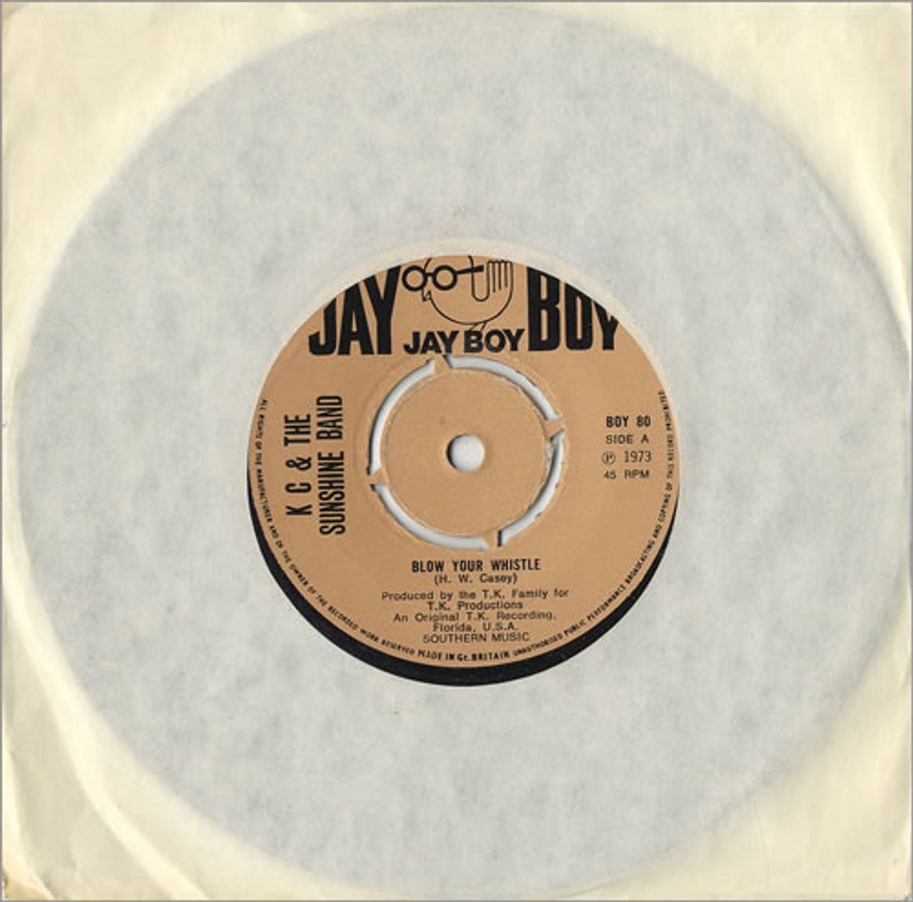 K.C. & The Sunshine Band Blow Your Whistle UK 7" vinyl single (7 inch record / 45) BOY80