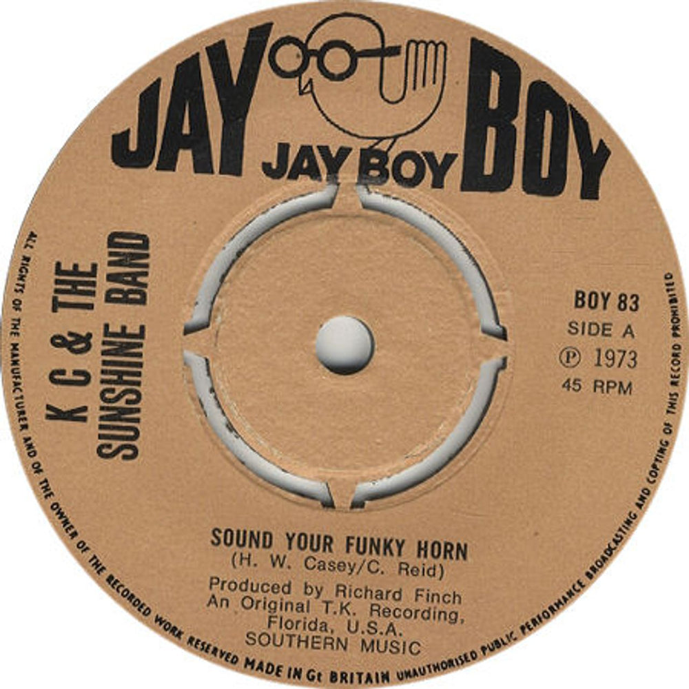 K.C. & The Sunshine Band Sound Your Funky Horn - 4pr UK 7" vinyl single (7 inch record / 45) BOY83