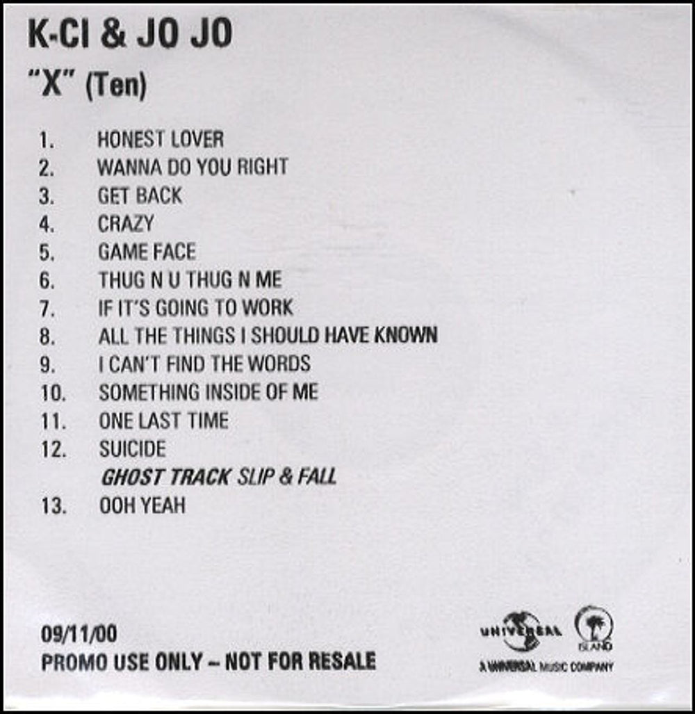 K-Ci & Jojo X (Ten) UK Promo CD-R acetate CDR ACETATE