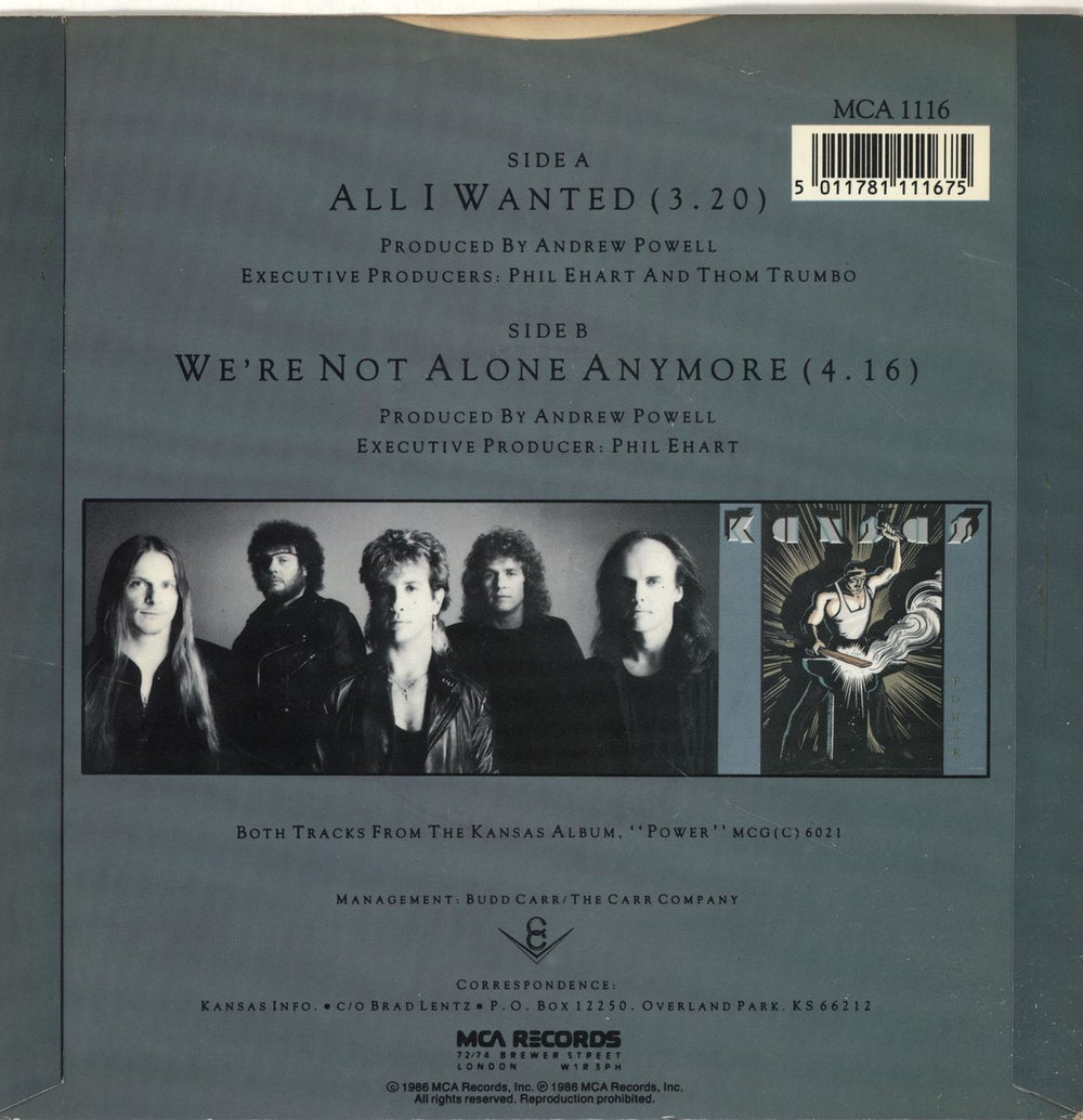 Kansas All I Wanted UK 7" vinyl single (7 inch record / 45) 5011781111675