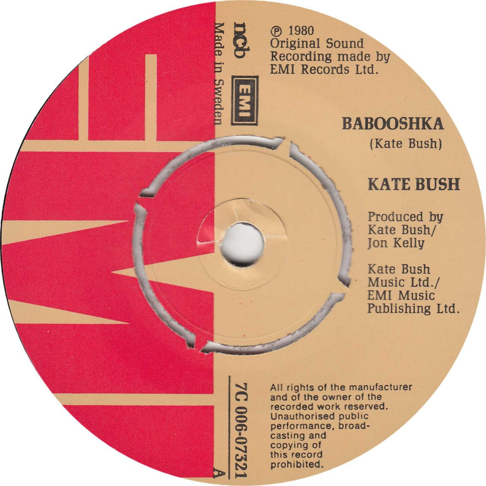 Kate Bush Babooshka Swedish 7" vinyl single (7 inch record / 45) BUS07BA667076