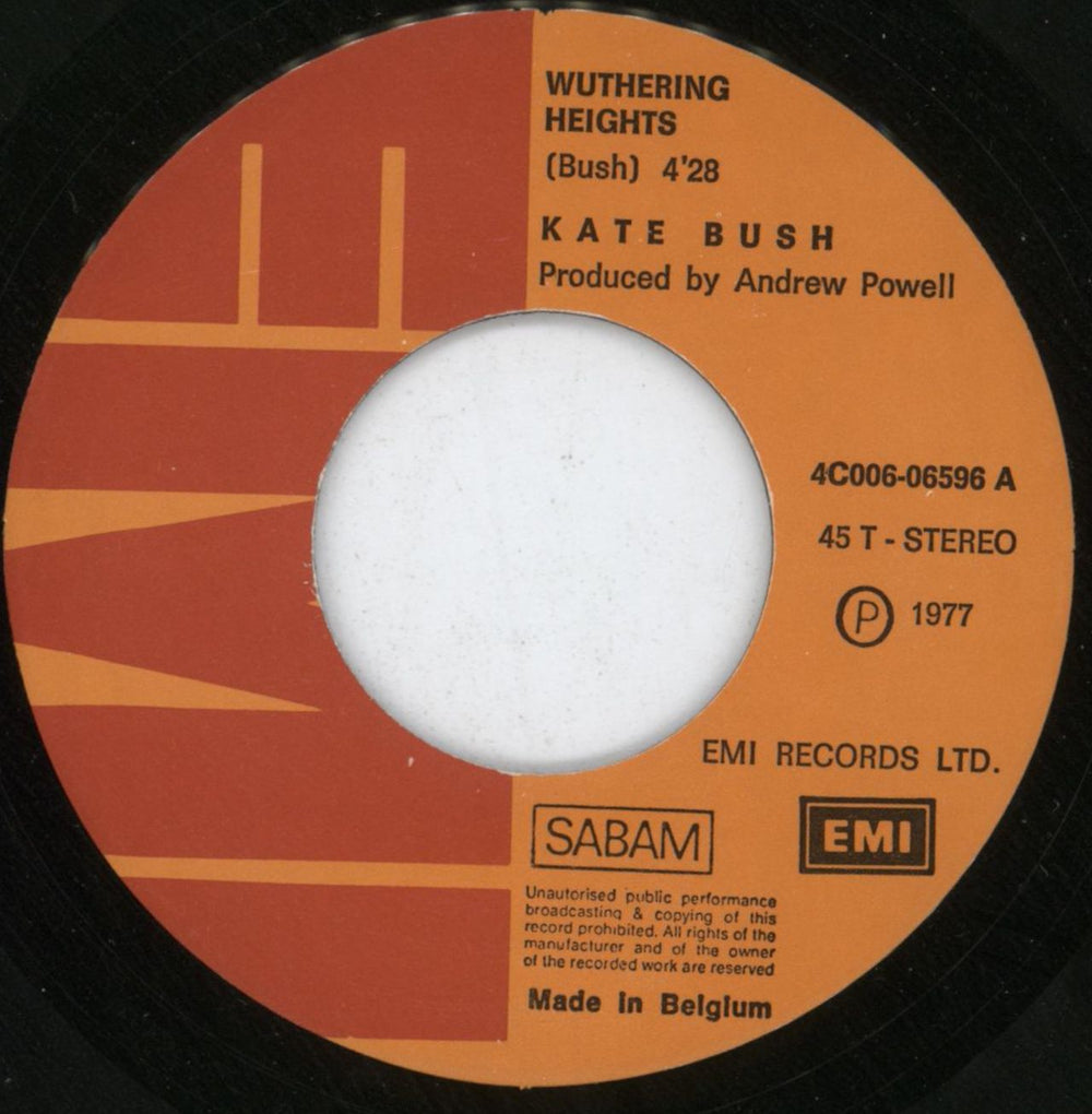 Kate Bush Wuthering Heights Belgian 7" vinyl single (7 inch record / 45) BUS07WU467725