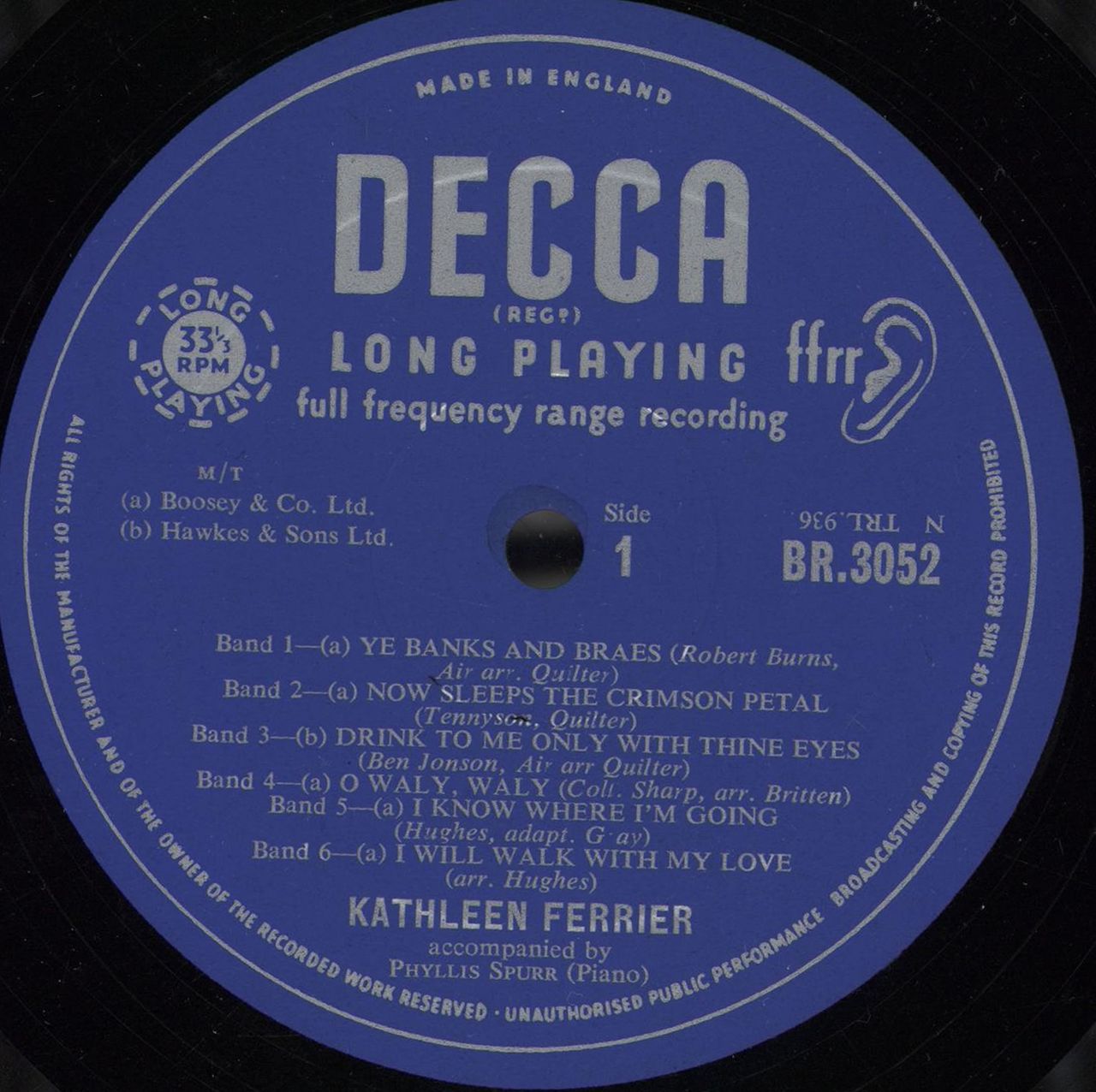 Kathleen Ferrier Recital - 2nd UK 10" vinyl single (10 inch record) KFE10RE765003