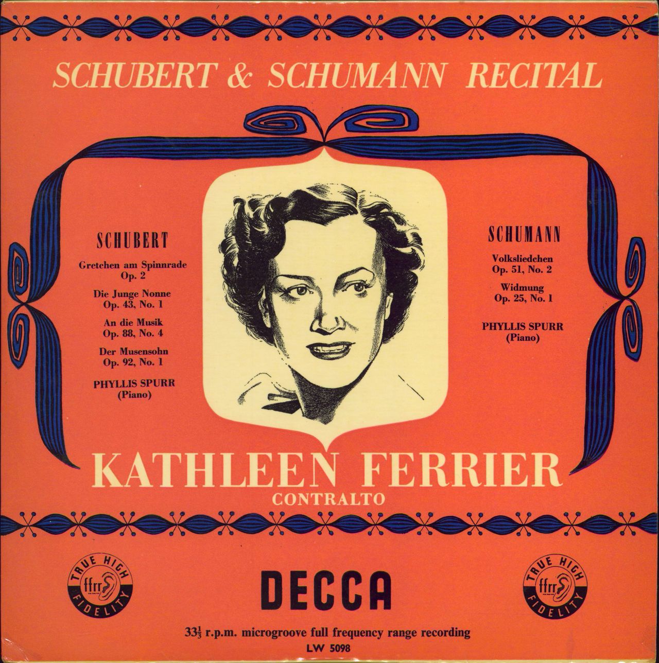 Kathleen Ferrier Schubert & Schumann Recital UK 10" vinyl single (10 inch record) LW5098