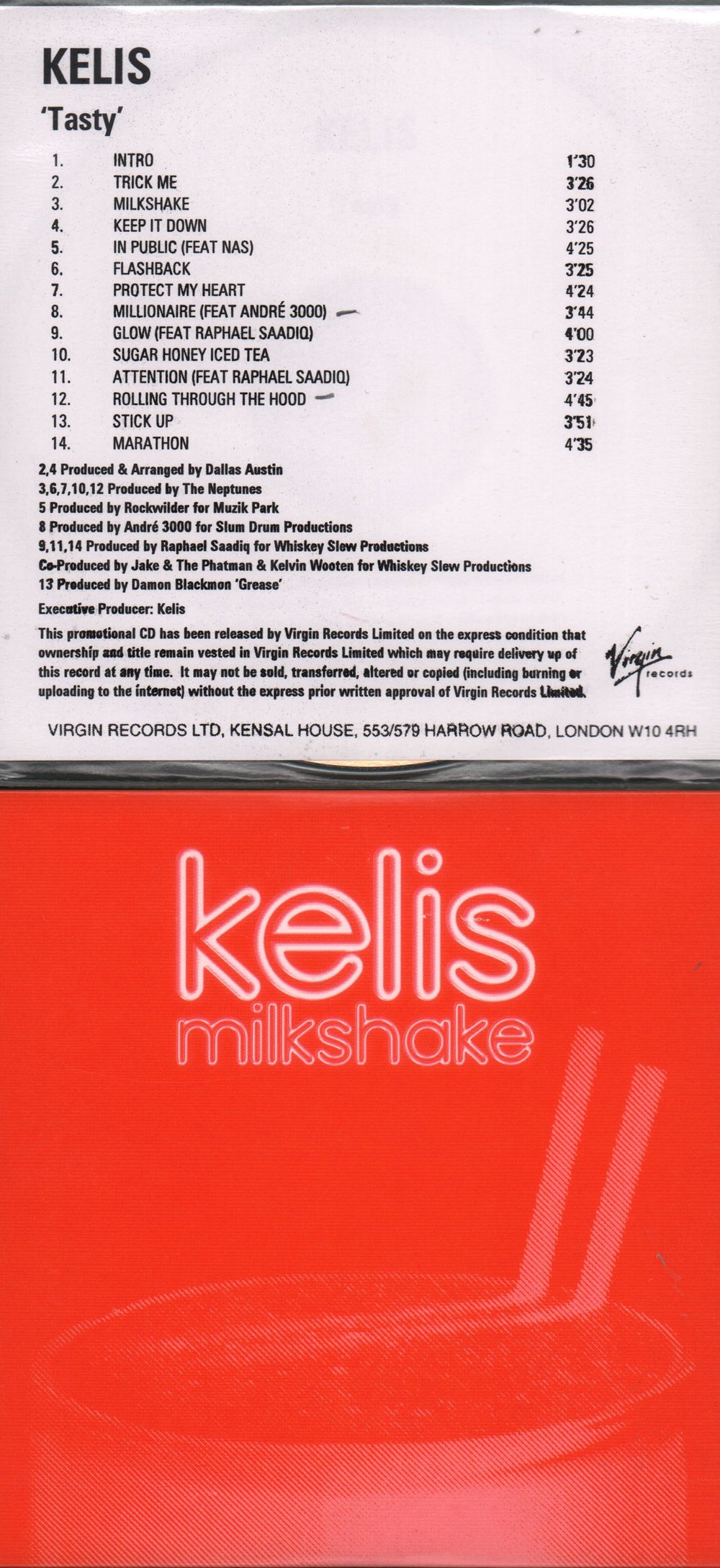 Kelis Tasty + Milkshake UK Promo CD-R acetate CD-R / VSCDJ1863