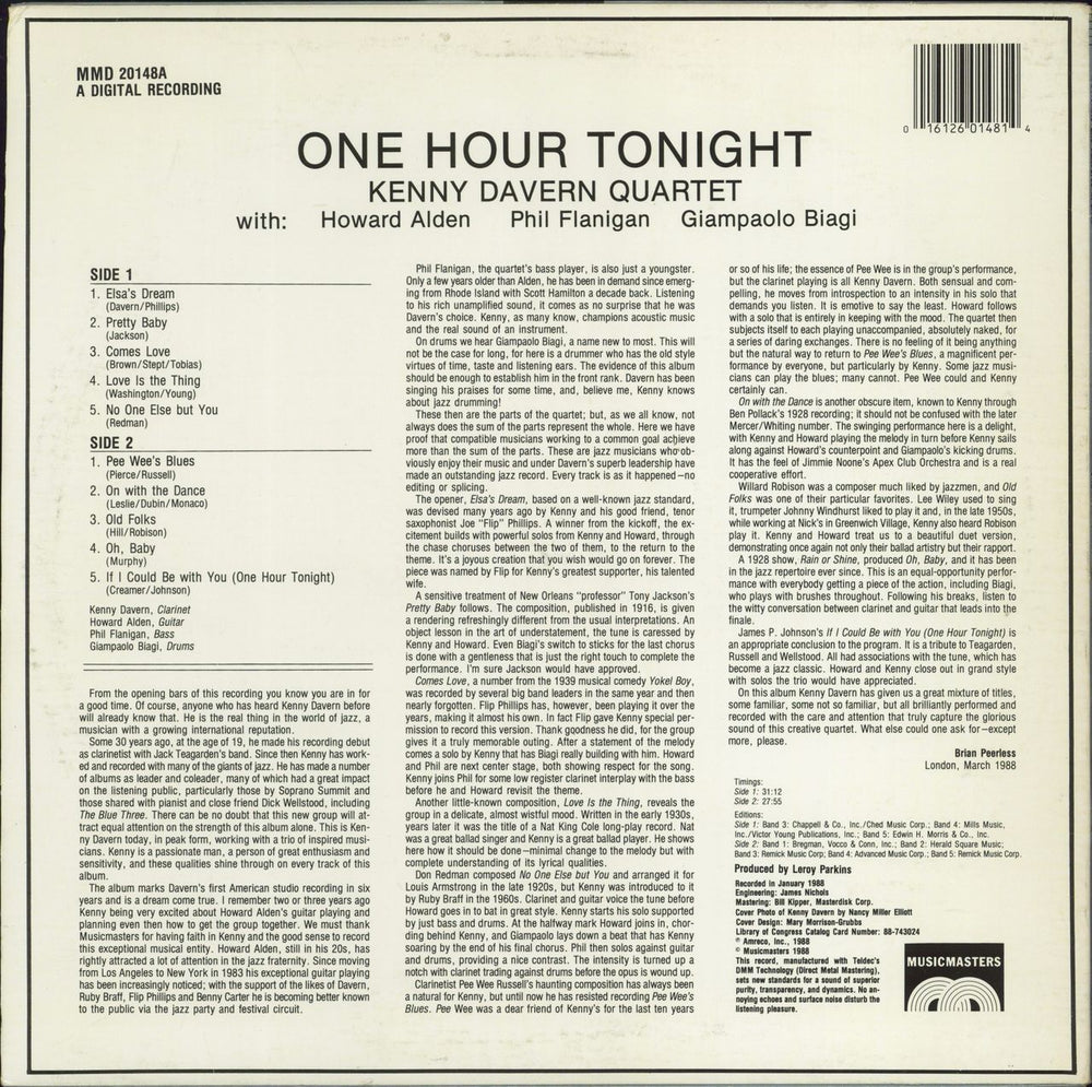 Kenny Davern One Hour Tonight - Autographed US vinyl LP album (LP record)
