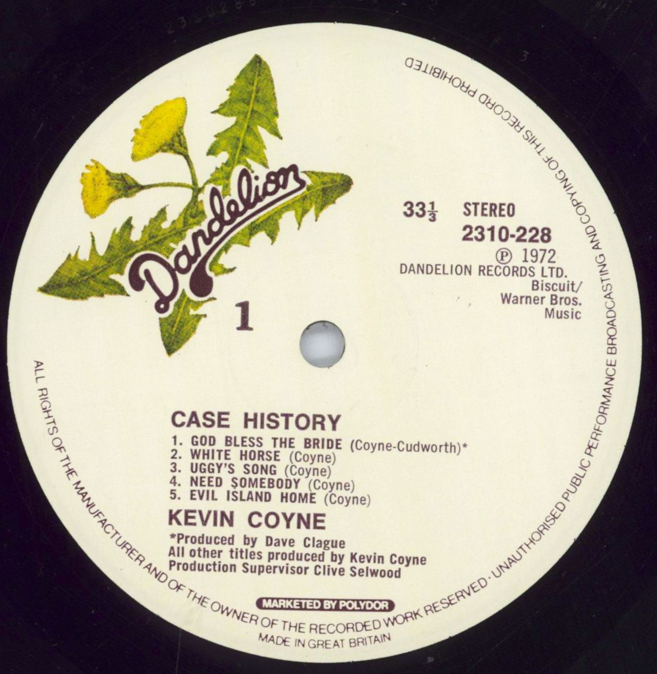 Kevin Coyne Case History UK vinyl LP album (LP record) KVCLPCA819826