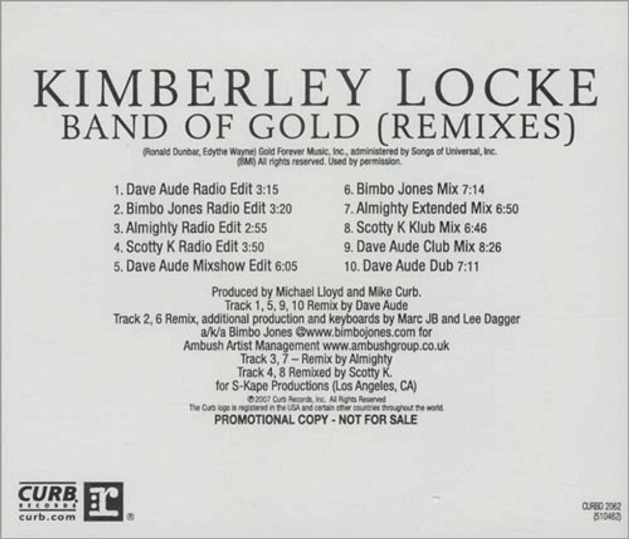 Kimberley Locke Band Of Gold - Remixes US Promo CD single (CD5 / 5") CURBD2062