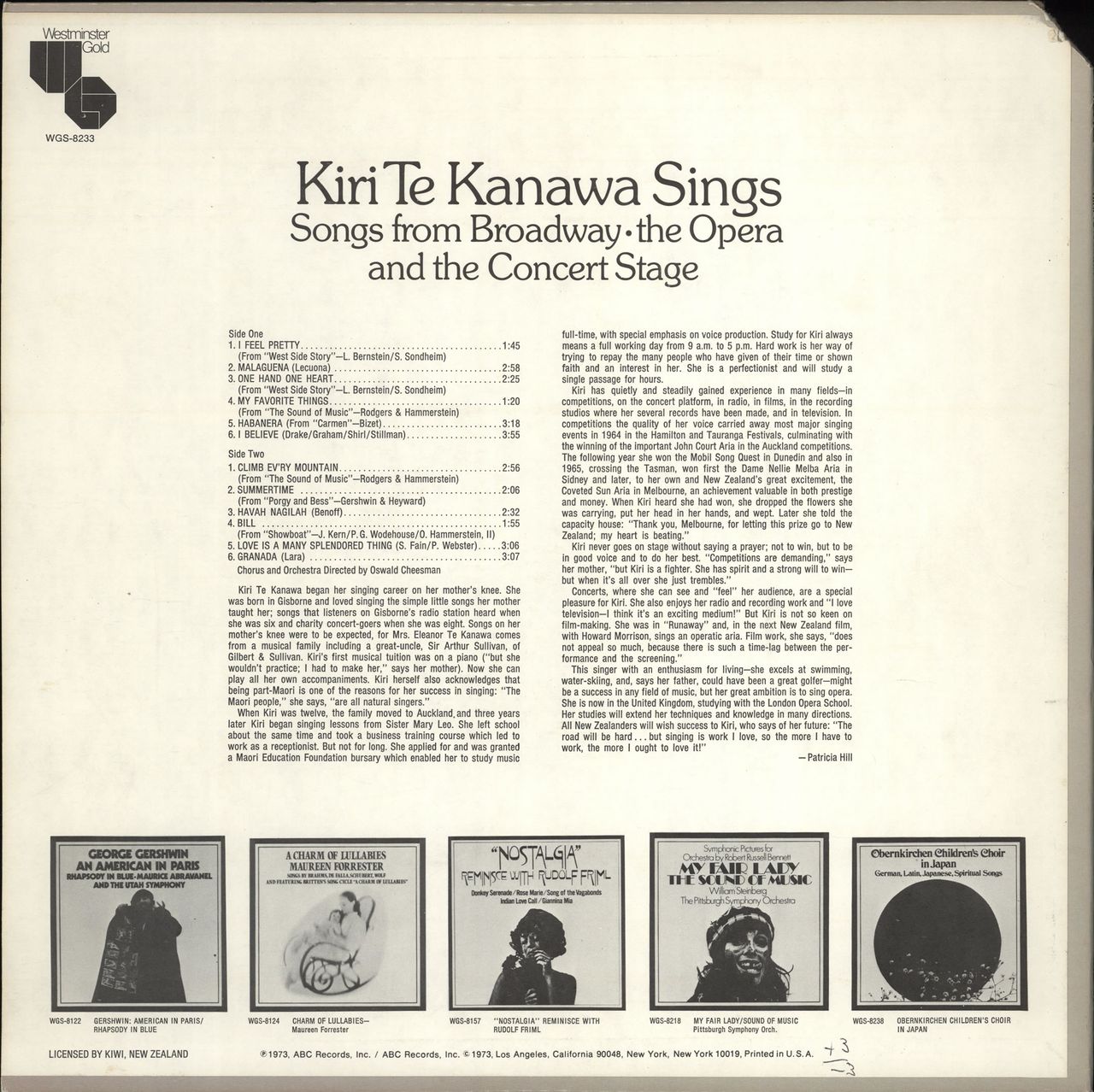 Kiri Te Kanawa Kiri Te Kanawa Sings US vinyl LP album (LP record)