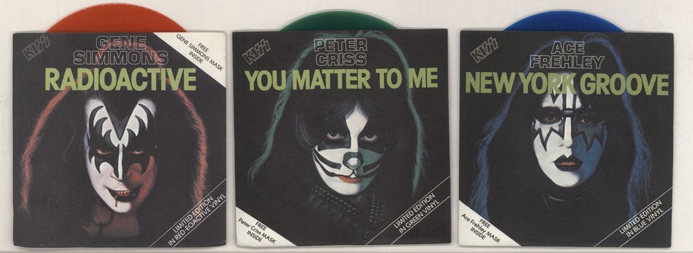 Kiss Set of Four Coloured Vinyl Solo Singles + Masks UK 7" vinyl single (7 inch record / 45) KIS07SE536316