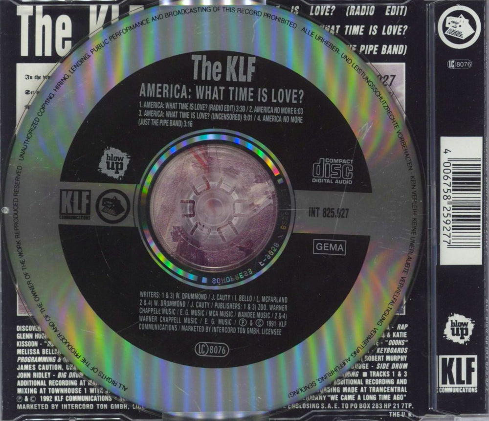 KLF America: What Time Is Love? German CD single (CD5 / 5") 4006758259277