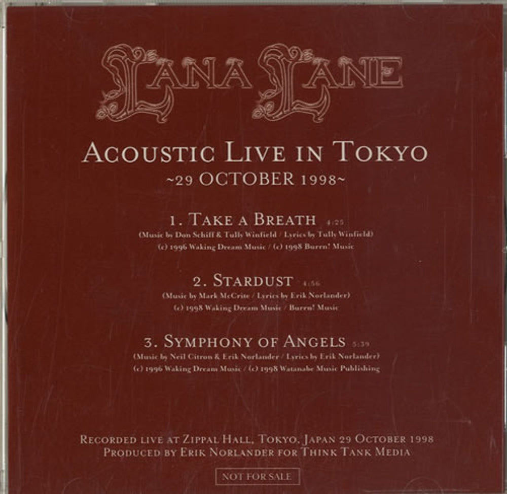 Lana Lane Acoustic Live In Tokyo Japanese Promo CD single (CD5 / 5") AH901A