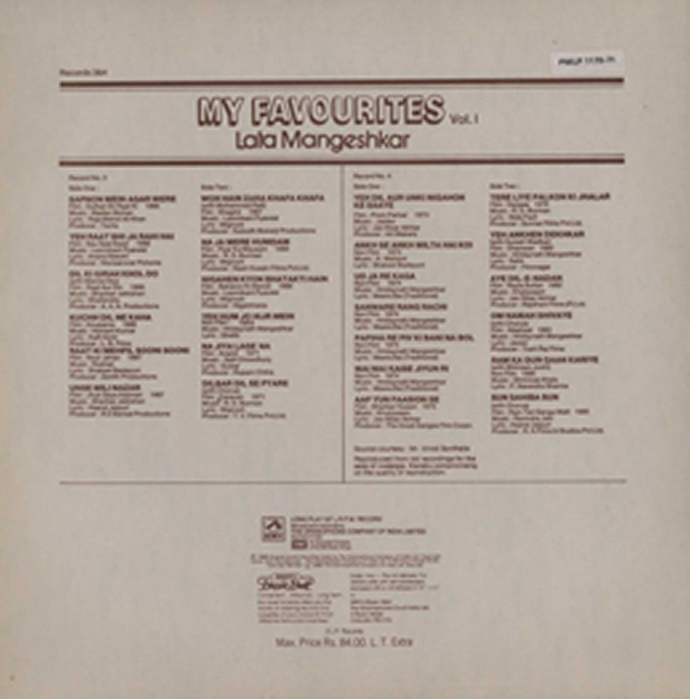 Lata Mangeshkar My Favourites Vol. 1 & 2 Indian 4-LP vinyl album record set