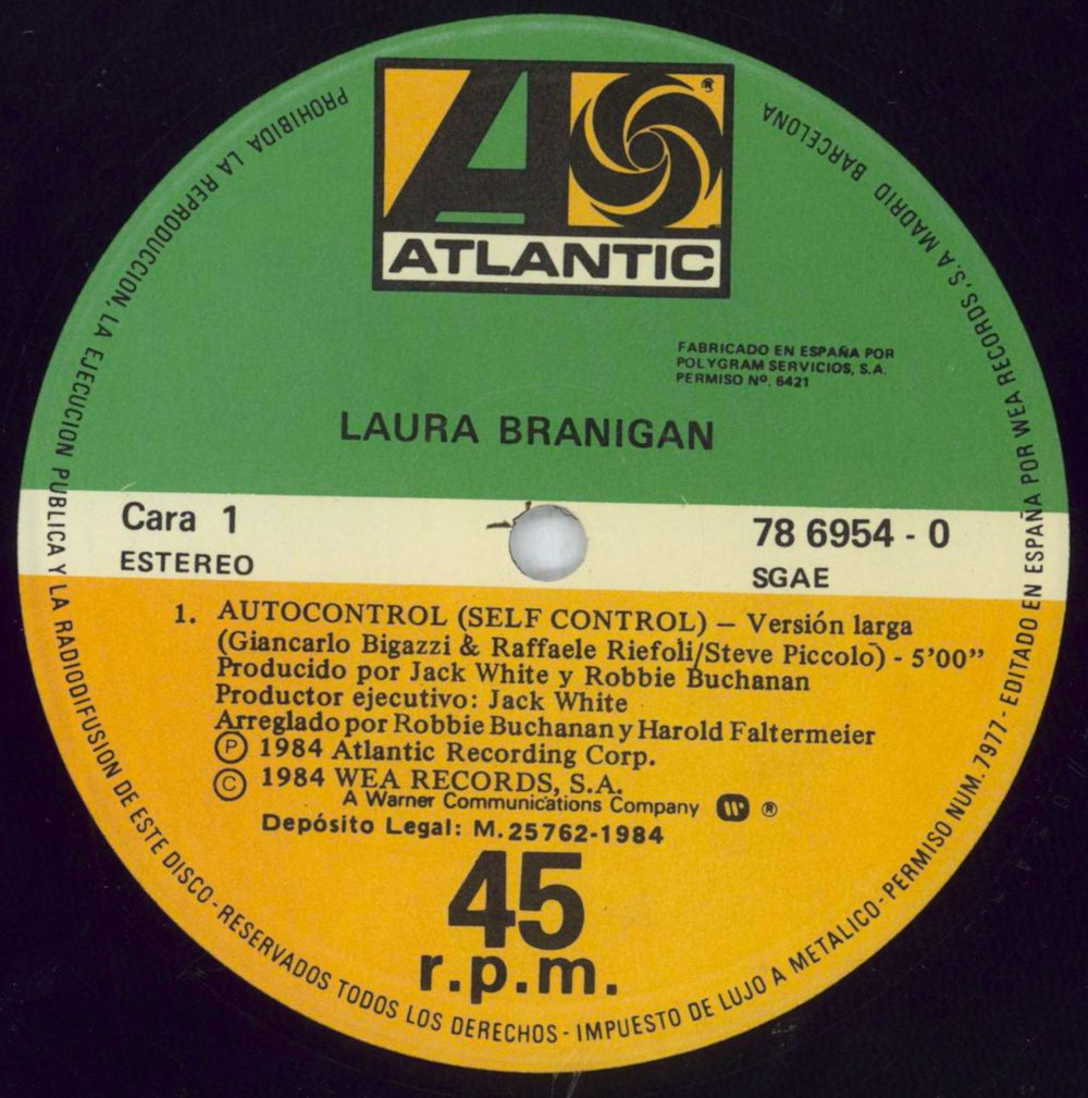 Laura Branigan Autocontrol = Self Control Spanish 12" vinyl single (12 inch record / Maxi-single) BRA12AU818775