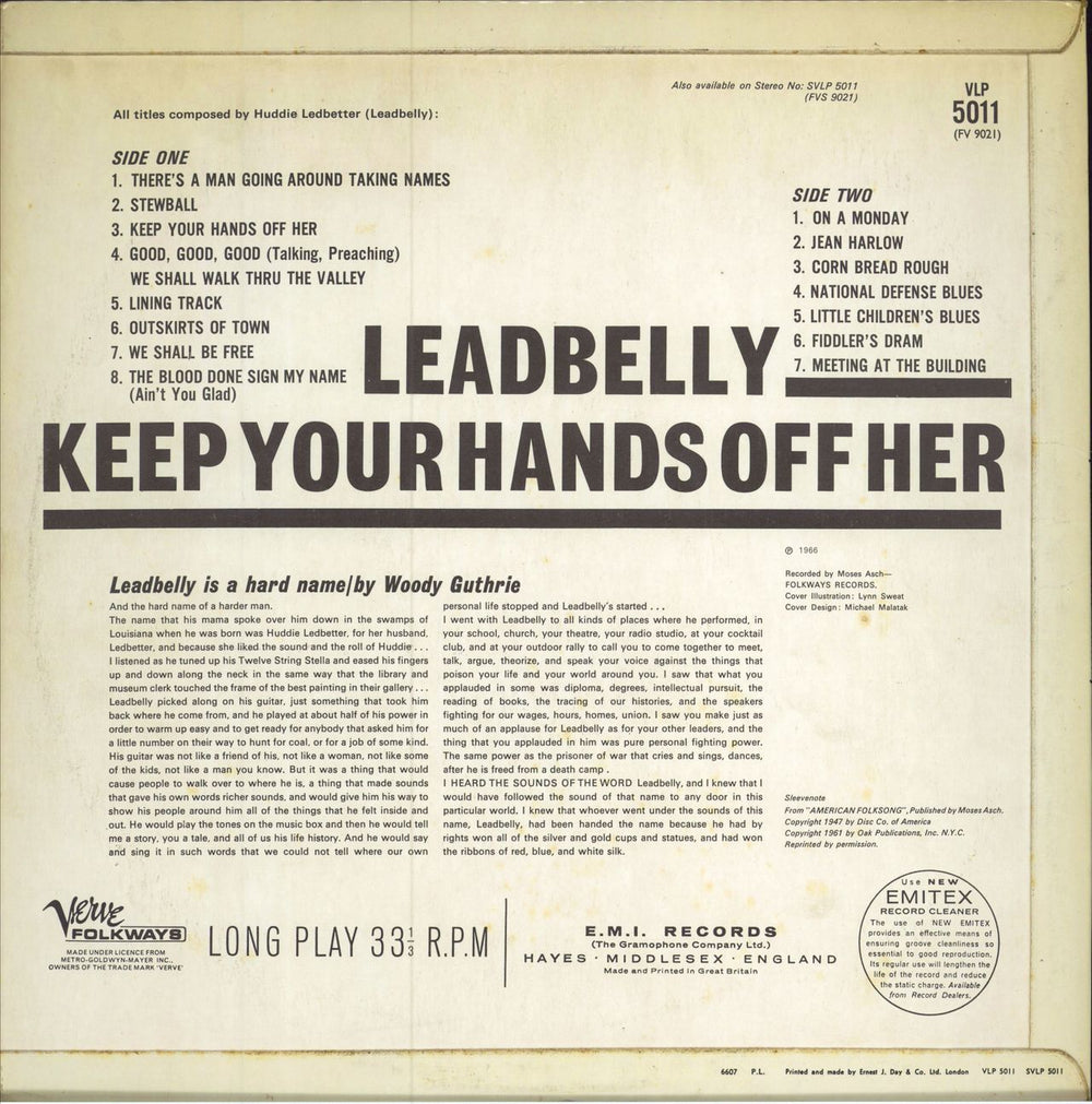 Leadbelly Keep Your Hands Off Her UK vinyl LP album (LP record)