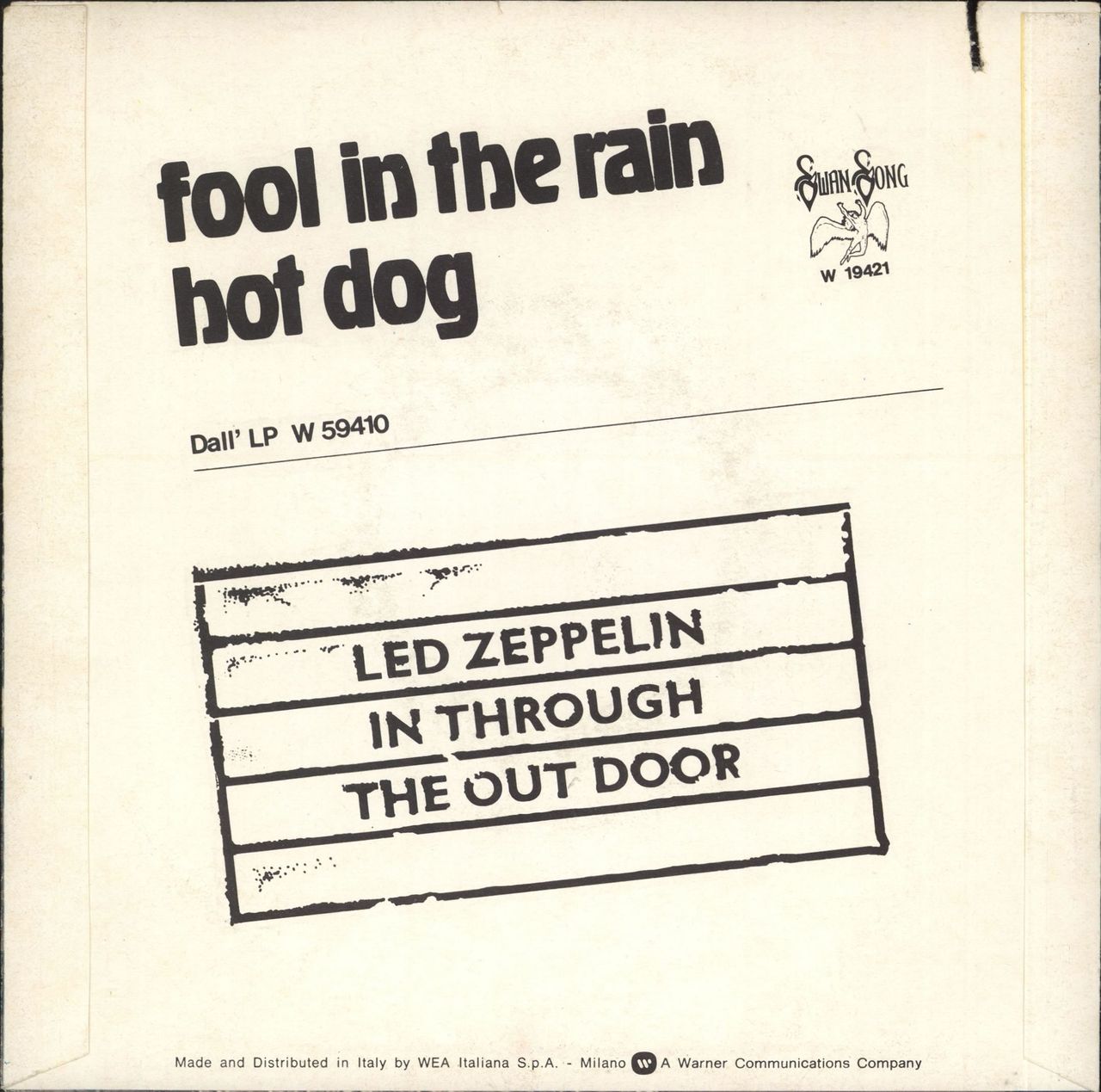 Led Zeppelin Fool In The Rain Italian vinyl — RareVinyl.com