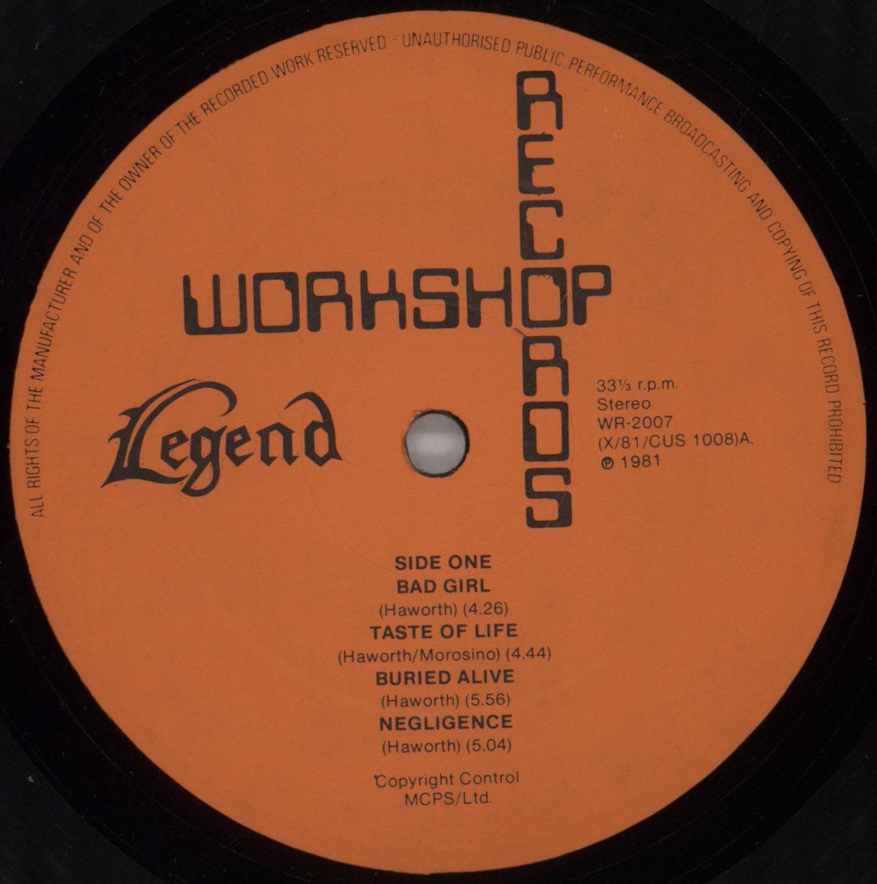 Legend (NWOBHM) Legend UK vinyl LP album (LP record) 5-HLPLE824045