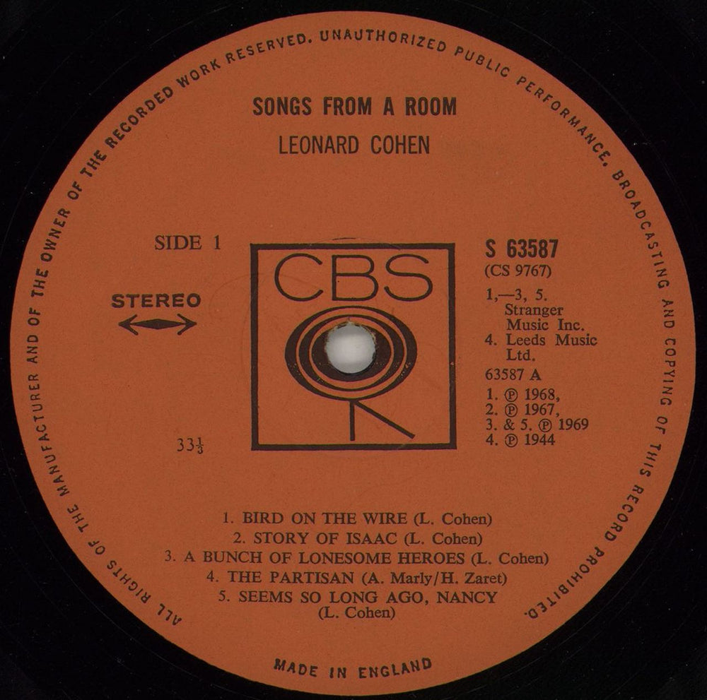 Leonard Cohen Songs From A Room - 1st Stereo - EX UK vinyl LP album (LP record) COHLPSO763901