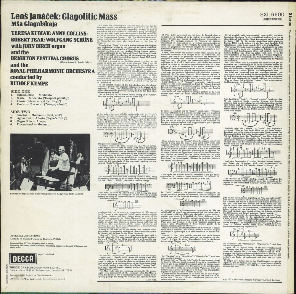 Leoš Janácek Glagolitic Mass UK vinyl LP album (LP record) JKALPGL786807