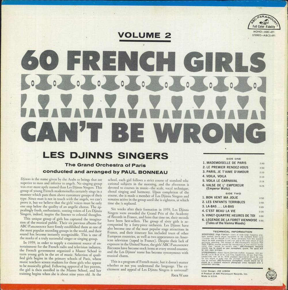 Les Djinns Singers 60 French Girls Can't Be Wrong US vinyl LP album (LP record)