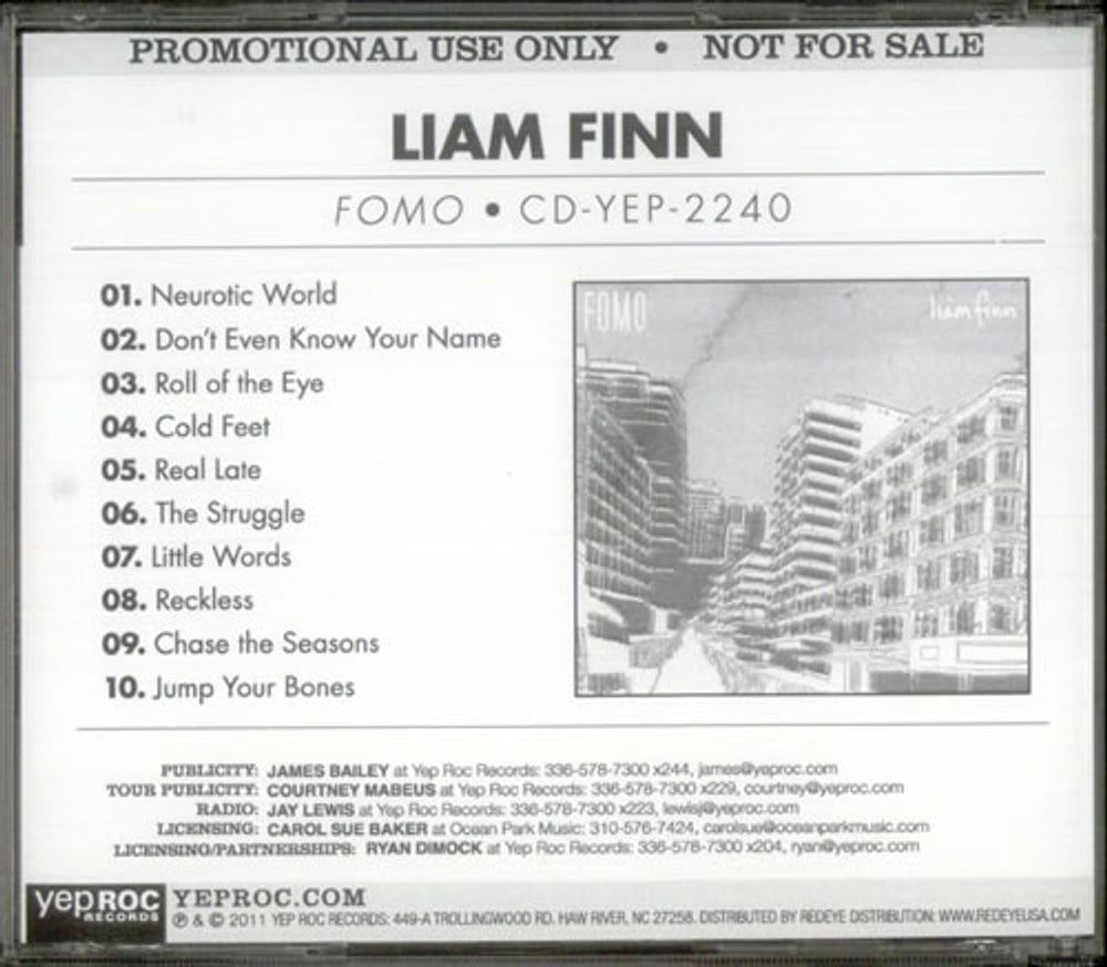 Liam Finn Fomo US Promo CD album (CDLP) CD-YEP-2240